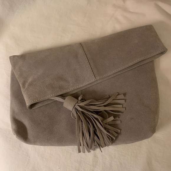 Leith gray 100% suede leather fold over clutch/bag - Picture 9 of 10